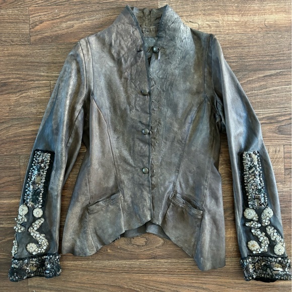 Da Rold Le Cuir Perdu Leather Jacket Embellished Details Handmade In Italy - Picture 2 of 16